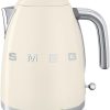 Smeg Klf03CrUK, 50'S Retro Style Kettle, 1.7 L Capacity With Water Level Indicator, 360 Swivel Base, Anti-Slip Feet, Soft Opening Lid, Stainless Steel, Cream, 1 Year Warranty